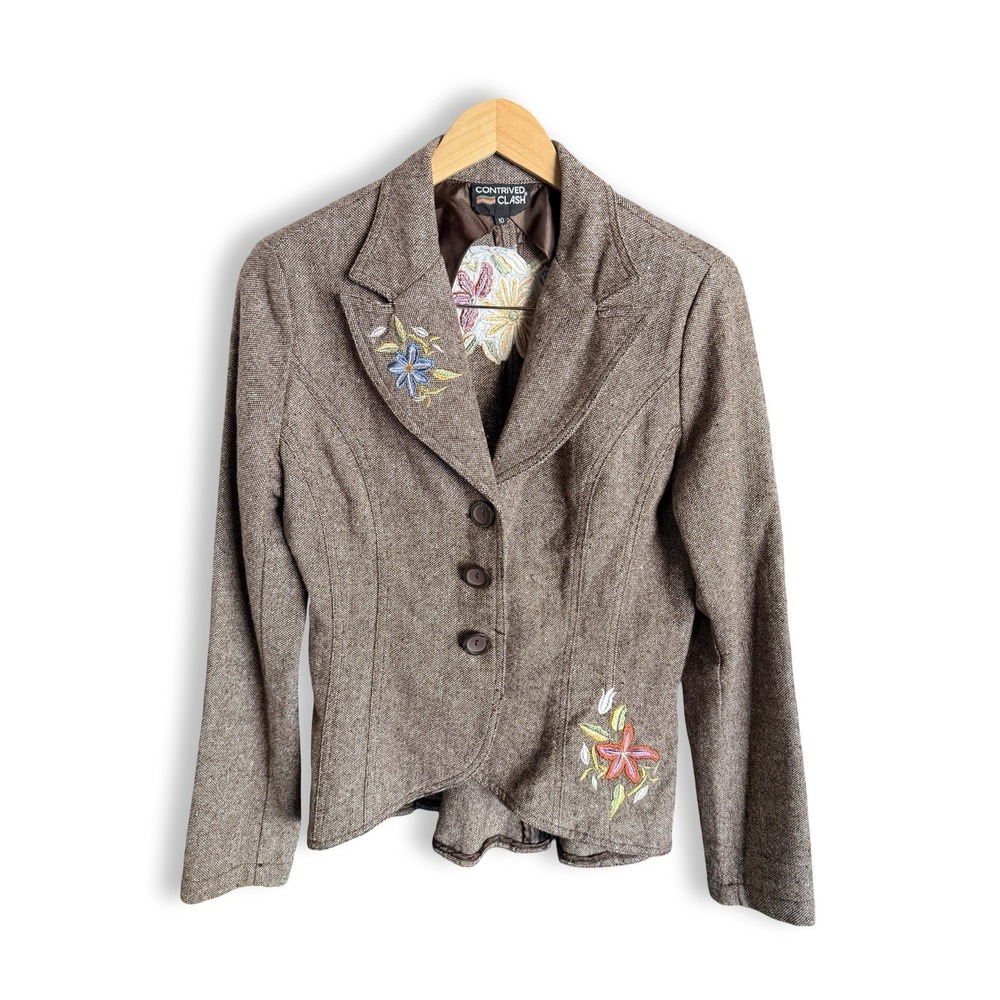 Vintage Contrived Clash Women's Embroidered Blazer Jacket Boho Western Size 10